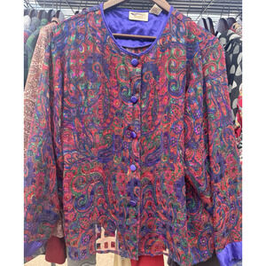 Victoria's Secret Blouse L Women's Colorful See Through Paisley Floral Boho Chic